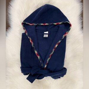 GAP Kids Navy Blue Hooded Robe with Red & Green Plaid Trim